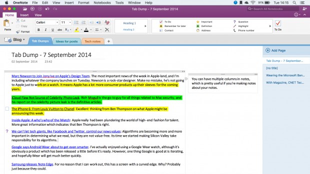 onenote for mac 2016 image text
